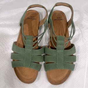 Earth Origins Leather Sling-Back Sandals Laney Dark Mint Women’s Sz 9.5W